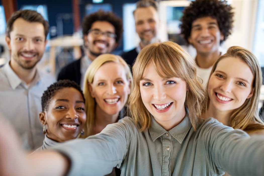successful business team taking selfie